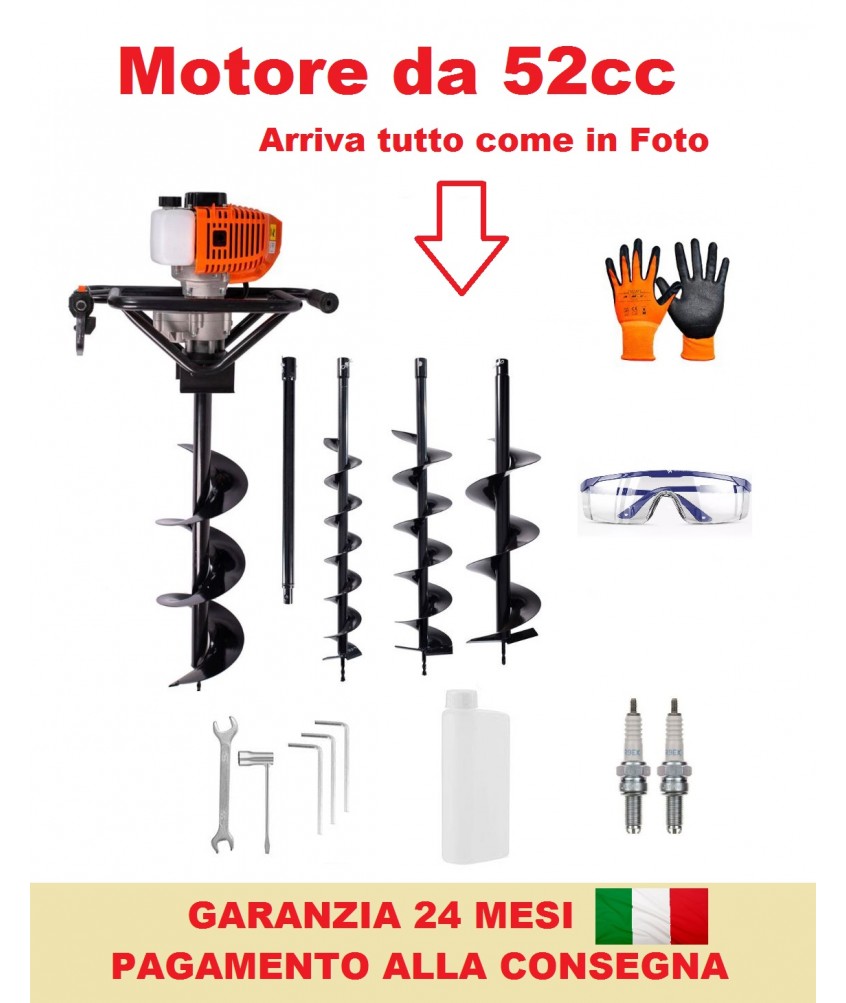 Trivella a scoppio 52 cm3, 3 HP + set di 3 punte (40, 60 e 80 mm